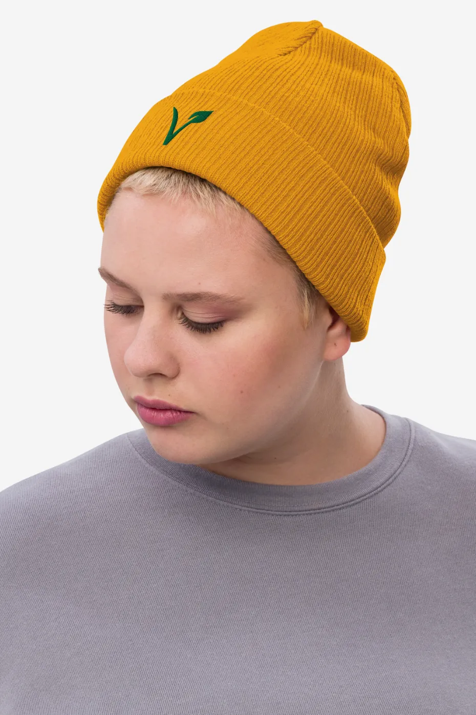 V Leaf Recycled Ribbed Knit Beanie