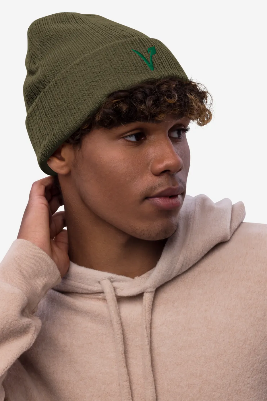 V Leaf Recycled Ribbed Knit Beanie