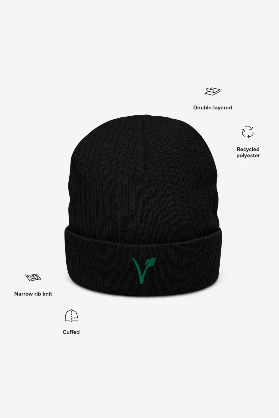 V Leaf Recycled Ribbed Knit Beanie