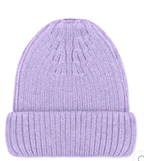 Violet Merino Ribbed Beanie Hat