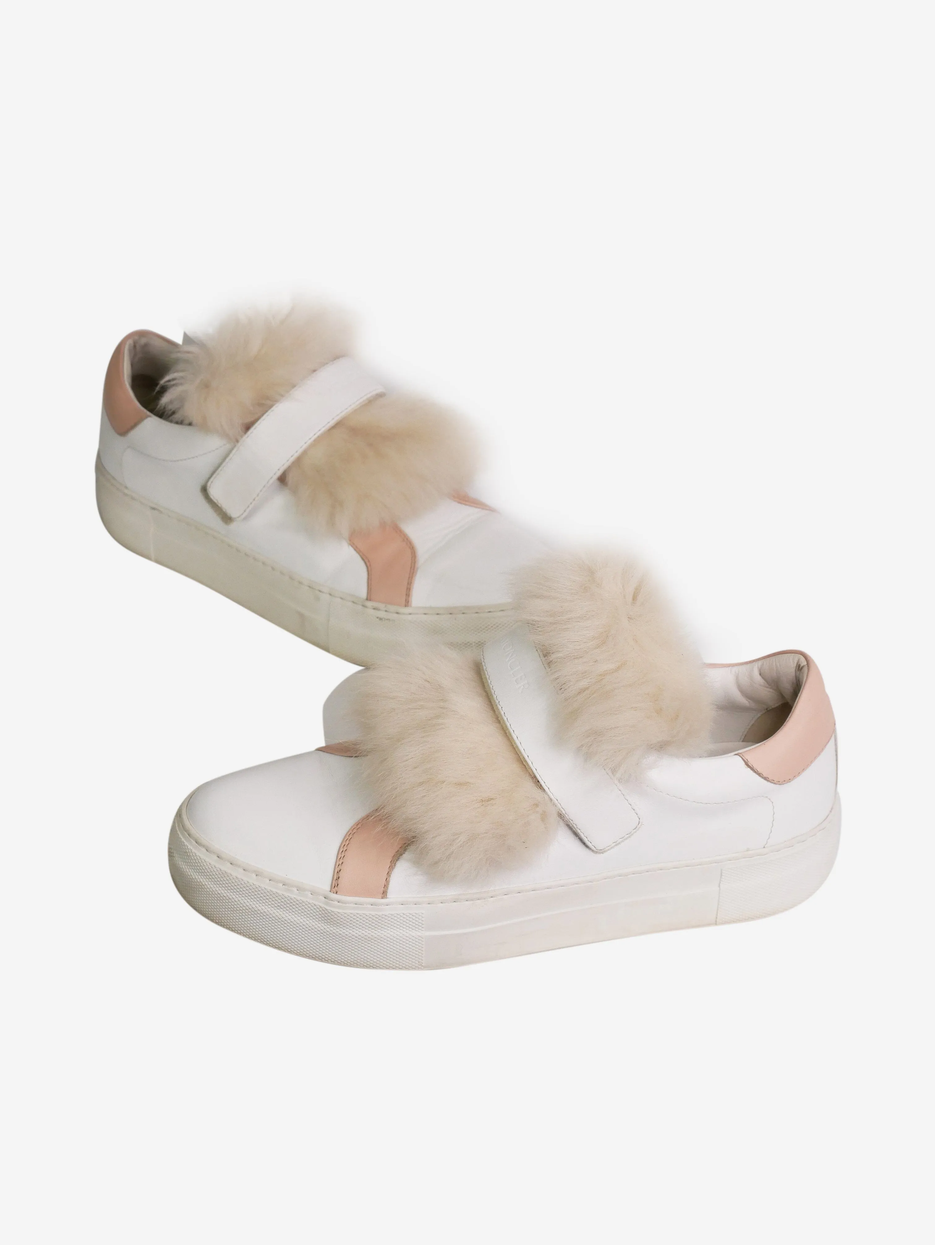 White slip-on fur detail trainers - size EU 37