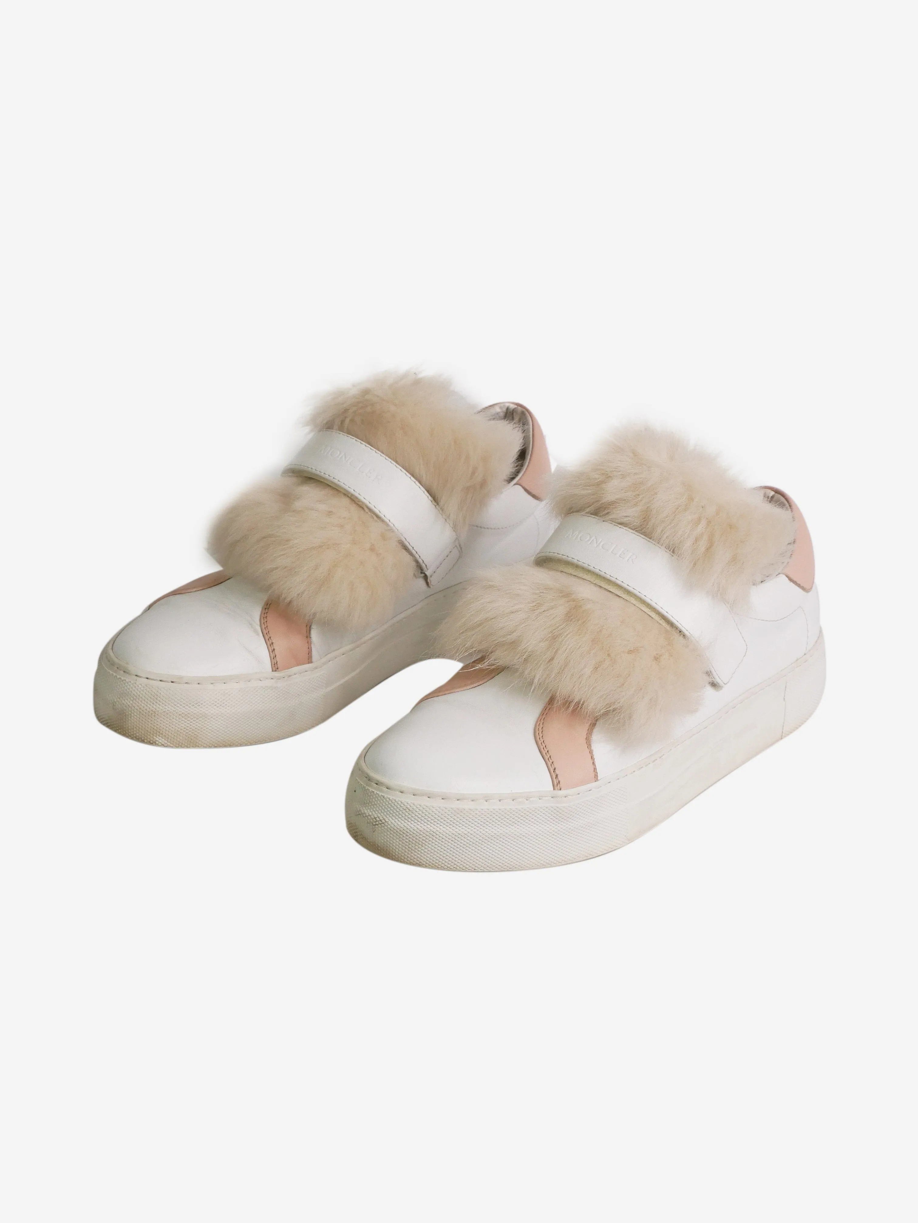 White slip-on fur detail trainers - size EU 37