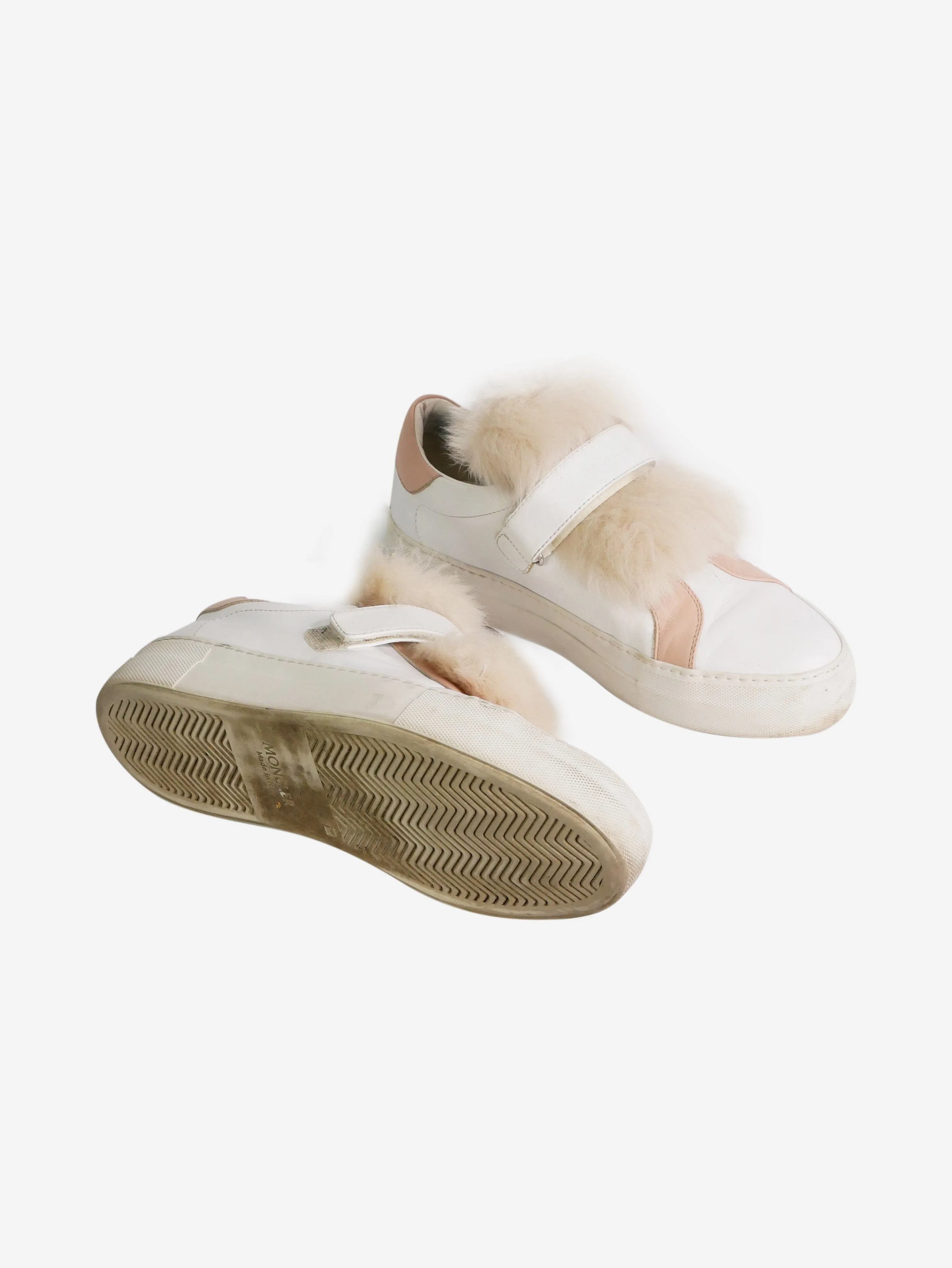 White slip-on fur detail trainers - size EU 37