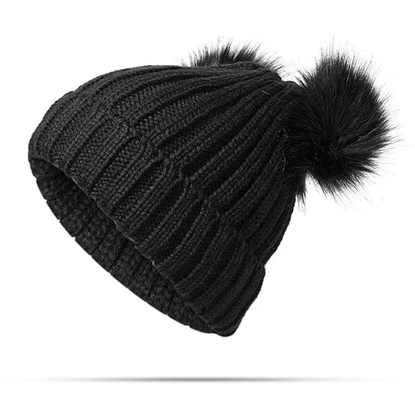 Womens Fur Ball Cap Pom Pom Beanie Cap Knitted Winter Warm Soft Caps